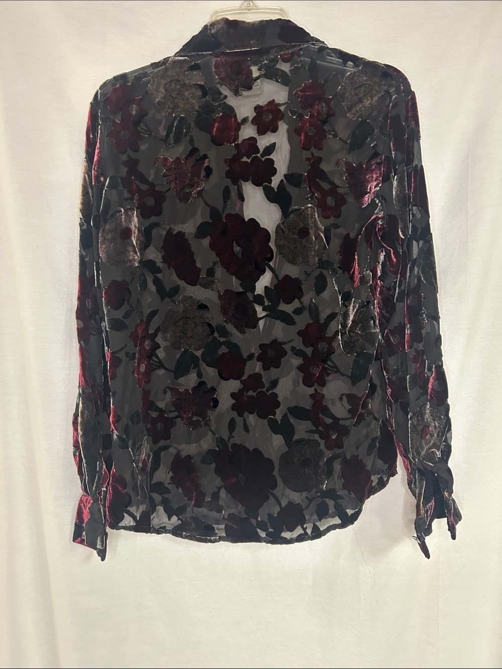 Vintage Black Sheer Velvet Burnout Floral Button-Up Blouse - Picture 2 of 2